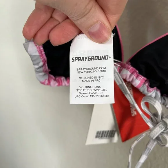 Sprayground Womens Triangle WTF Art Bikini Top Pink Tiger & Flame Print Size L - Picture 9 of 10